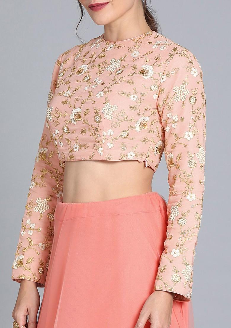 Pink Solid Poly Blend Saree Set