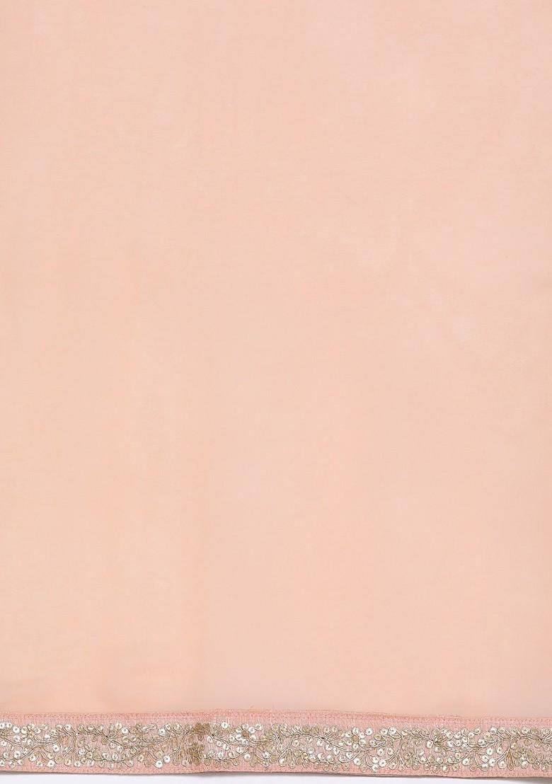 Peach Embellished Poly Blend Saree Set
