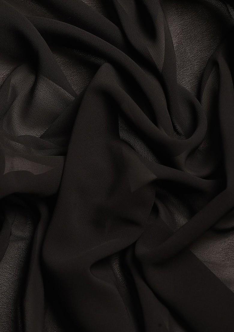 Black Solid Poly Blend Saree Set