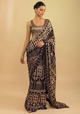 Black Embroidered Georgette Saree Set
