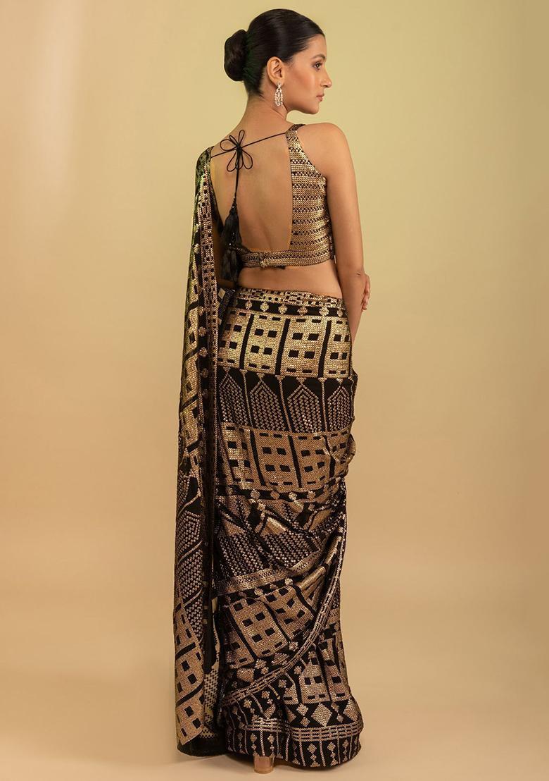 Black Embroidered Georgette Saree Set