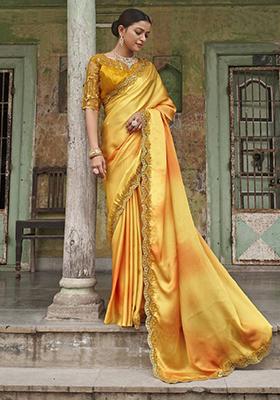 Yellow Embroidered Art Silk Saree Set