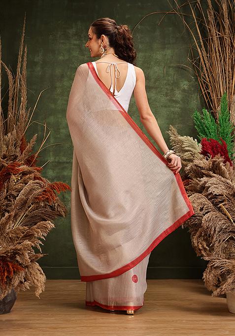 Cream Printed Tissue Silk Saree