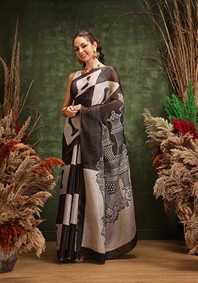 Black Printed Cotton Saree
