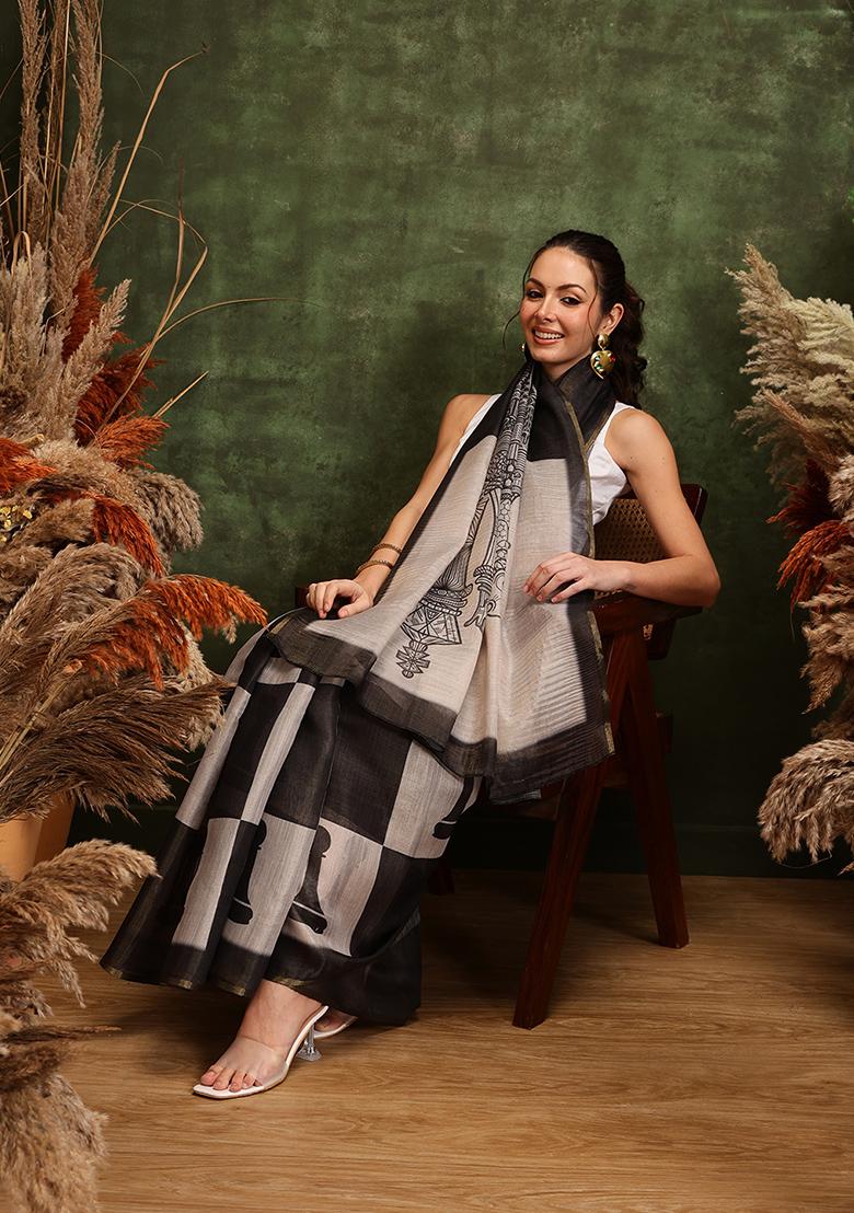 Black Printed Cotton Saree