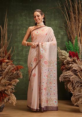 Peach Printed Cotton Saree