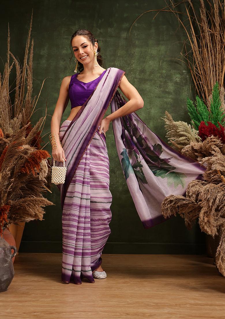 Lavender Printed Cotton Saree