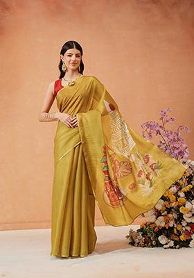Mustard Printed Cotton Saree