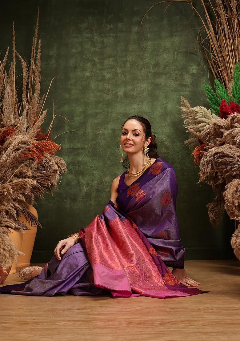 Lavender Zari Embroidered Art Silk Saree