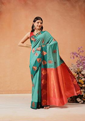 Aqua Zari Embroidered Art Silk Saree