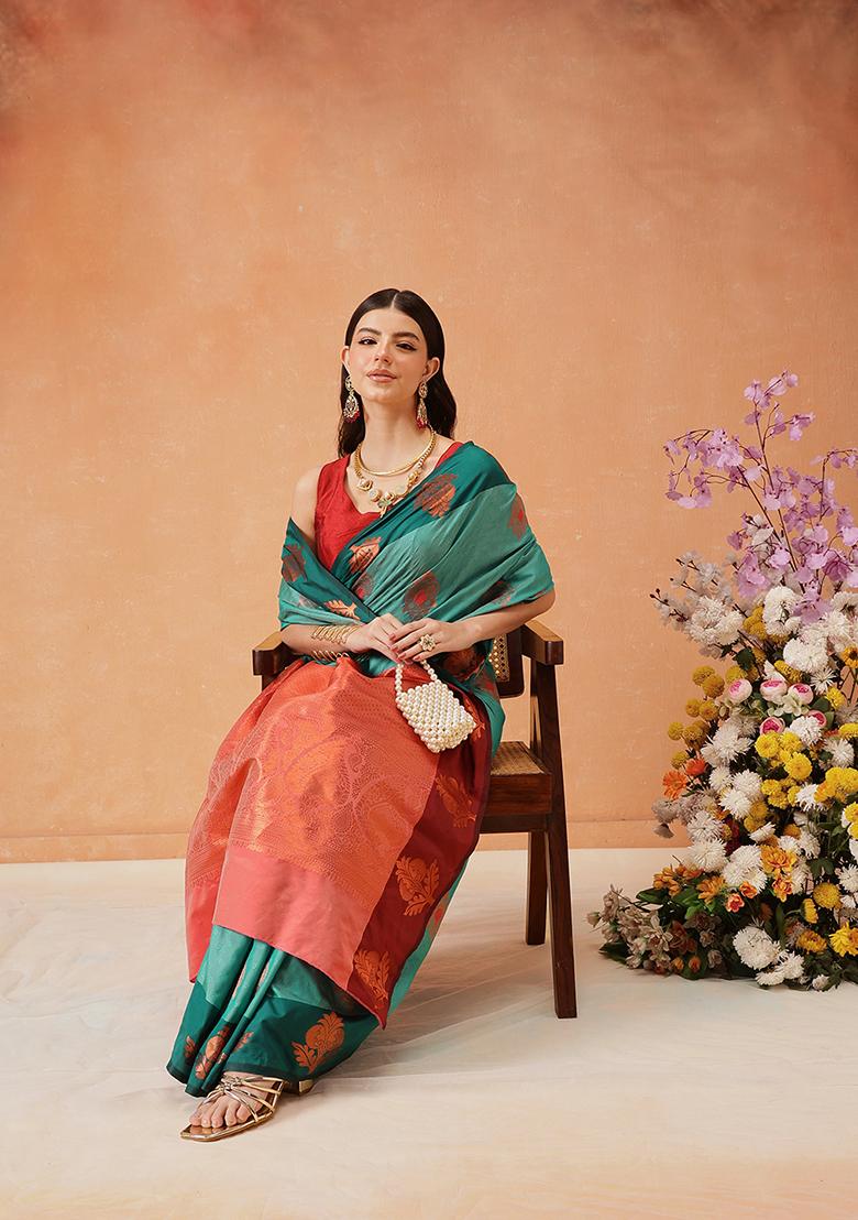 Aqua Zari Embroidered Art Silk Saree