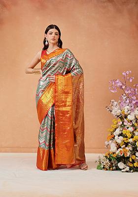Multicolor Zari Embroidered Silk Saree