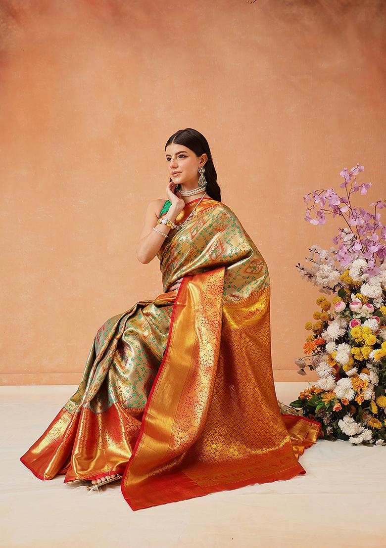 Grey Zari Embroidered Silk Saree