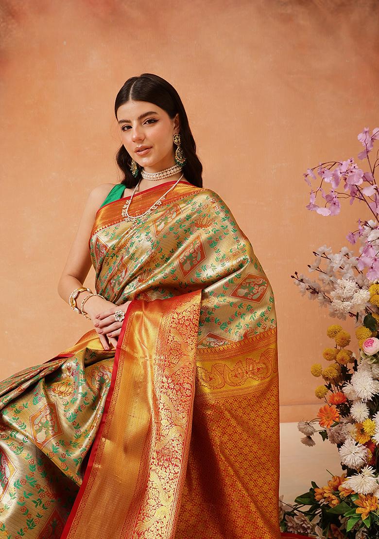 Grey Zari Embroidered Silk Saree