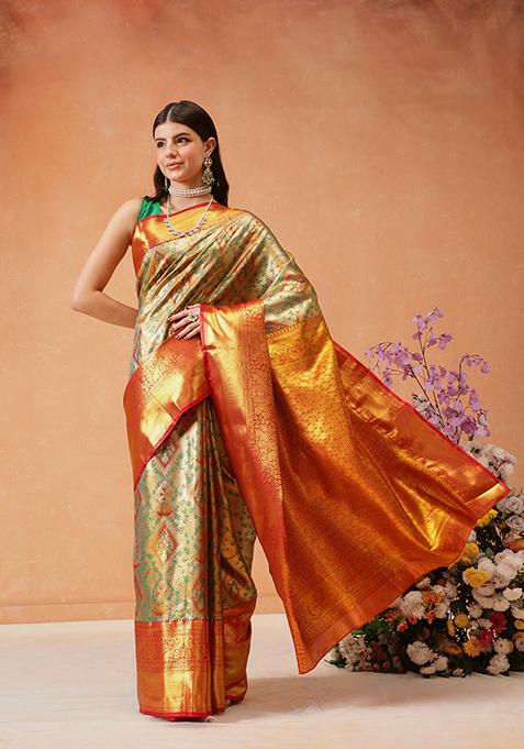 Grey Zari Embroidered Silk Saree