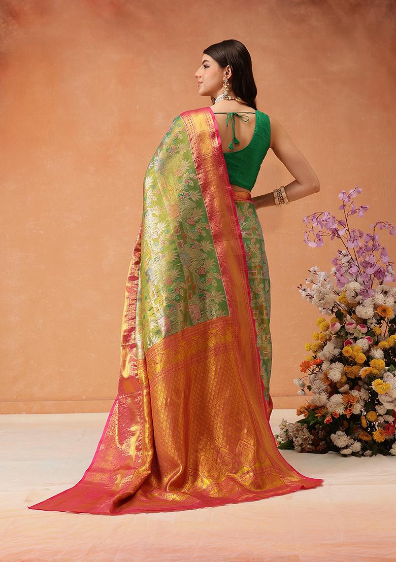 Green Zari Embroidered Silk Saree