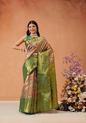 Multicolor Zari Embroidered Silk Saree