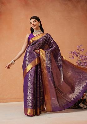 Purple Zari Embroidered Art Silk Saree