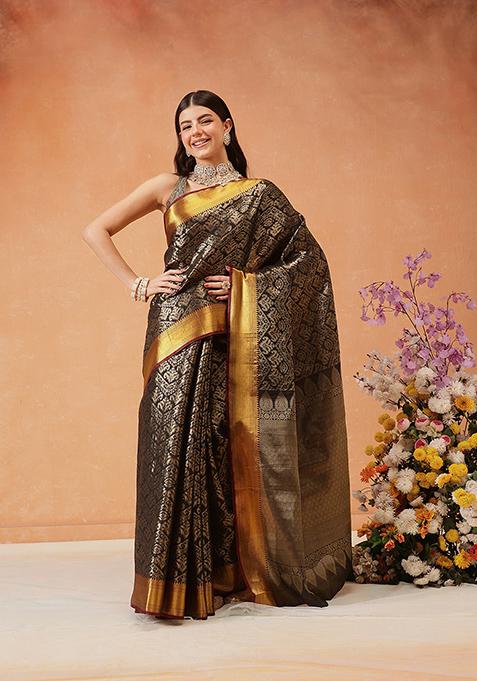 Black Zari Embroidered Art Silk Saree