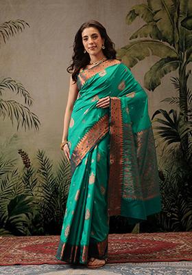 Green Zari Embroidered Art Silk Saree