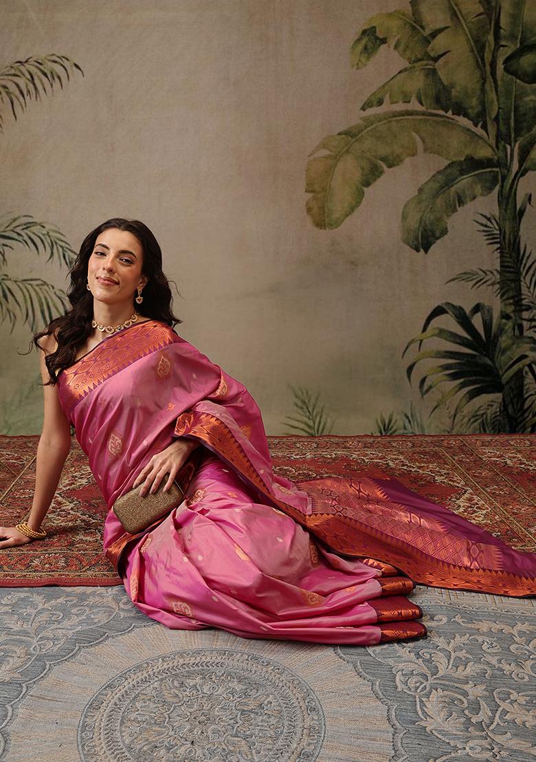 Light Pink Zari Embroidered Art Silk Saree