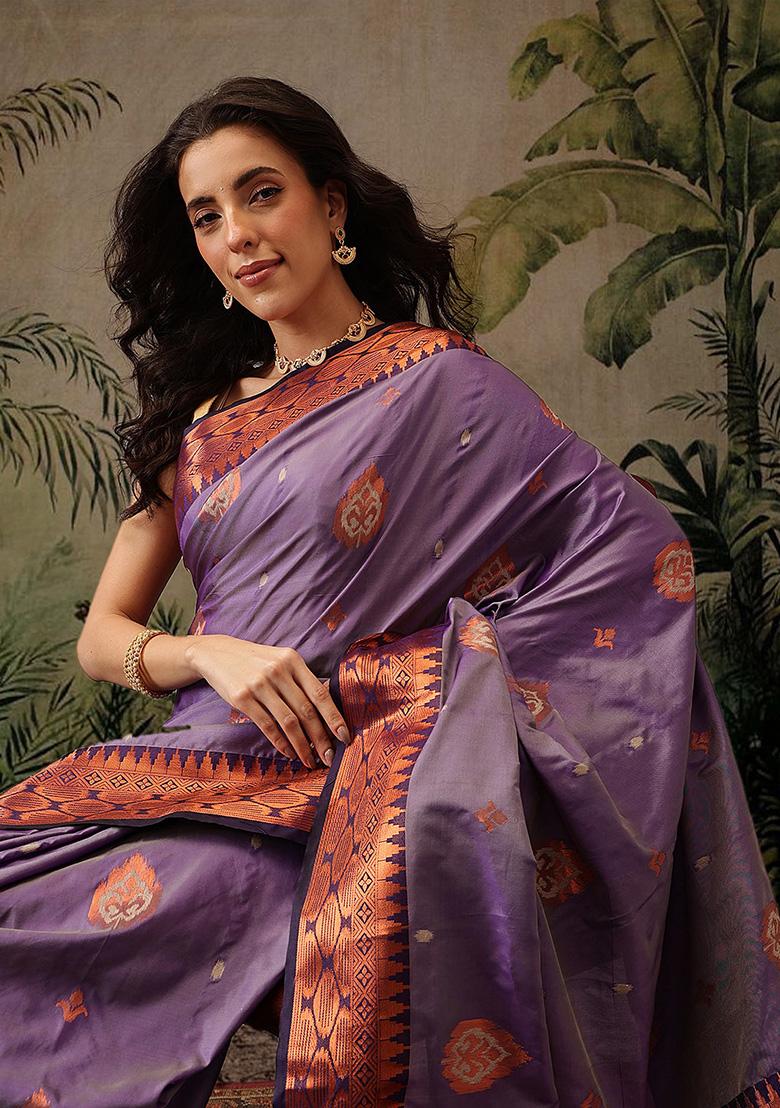 Purple Zari Embroidered Art Silk Saree