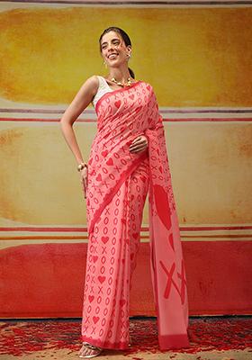 Pink Striped Cotton Saree