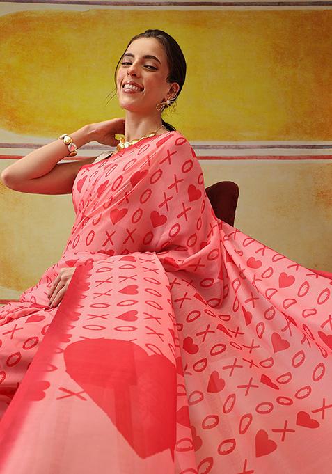 Pink Striped Cotton Saree