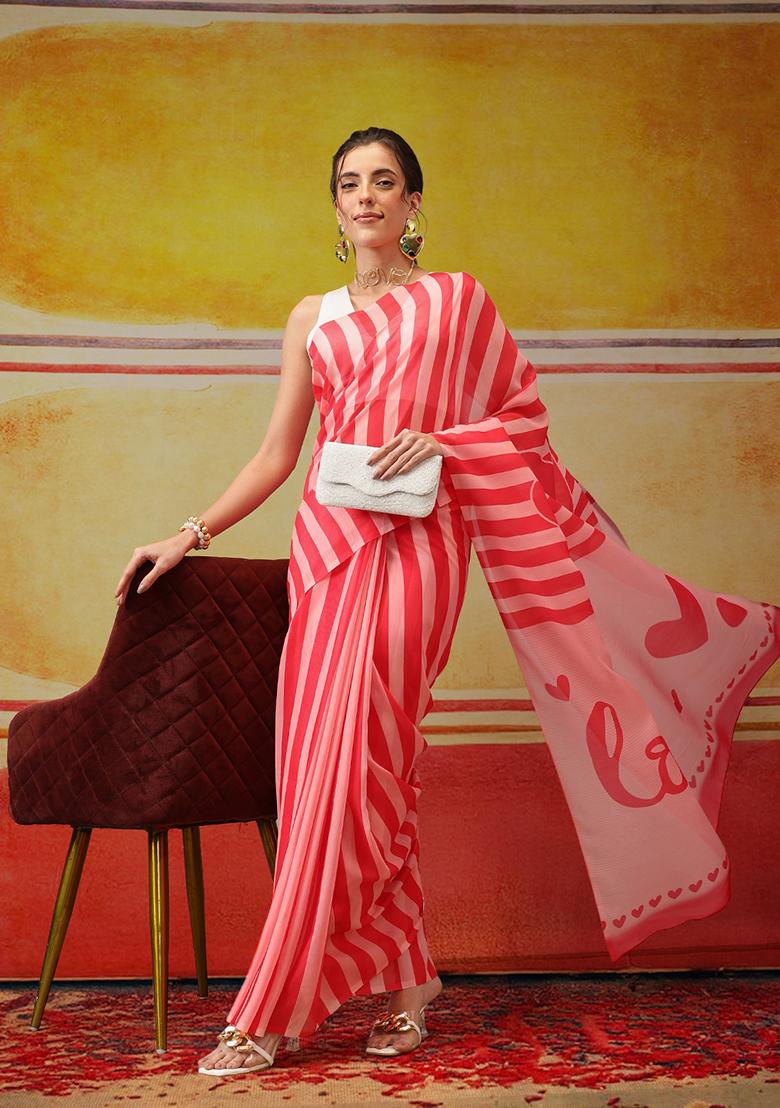 Pink Striped Cotton Saree