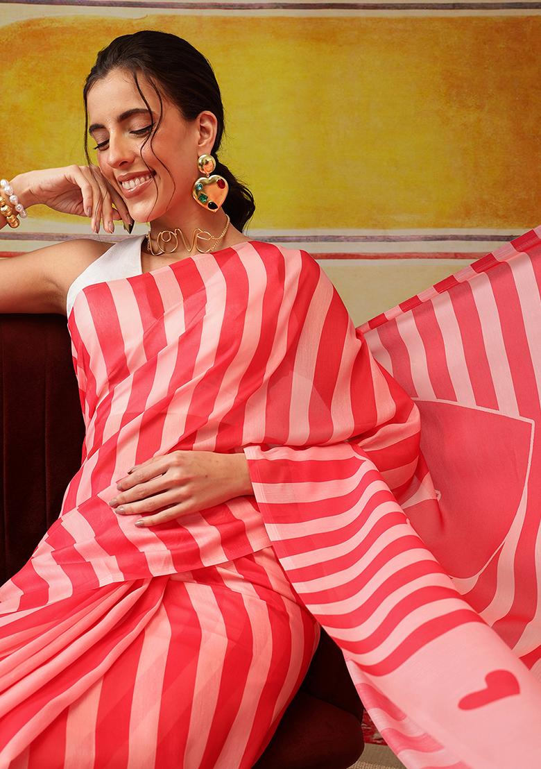 Pink Striped Cotton Saree