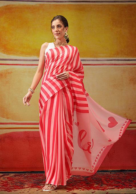 Pink Striped Cotton Saree