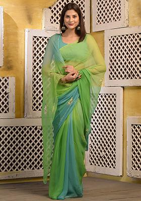 Green Sequin Embroidered Chiffon Saree Set