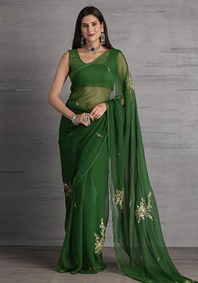 Green Sequin Embroidered Chiffon Saree Set