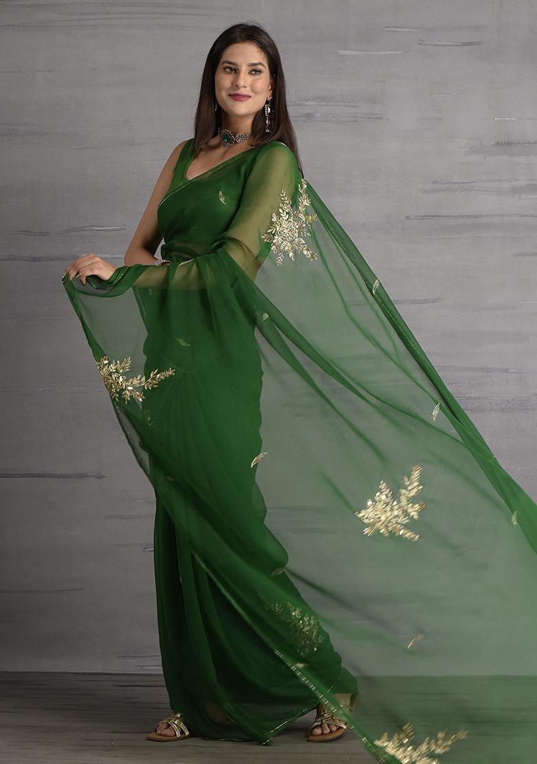 Green Sequin Embroidered Chiffon Saree Set