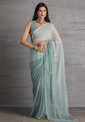 Grey Sequin Embroidered Chiffon Saree Set