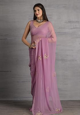 Onion Pink Embellished Chiffon Saree Set