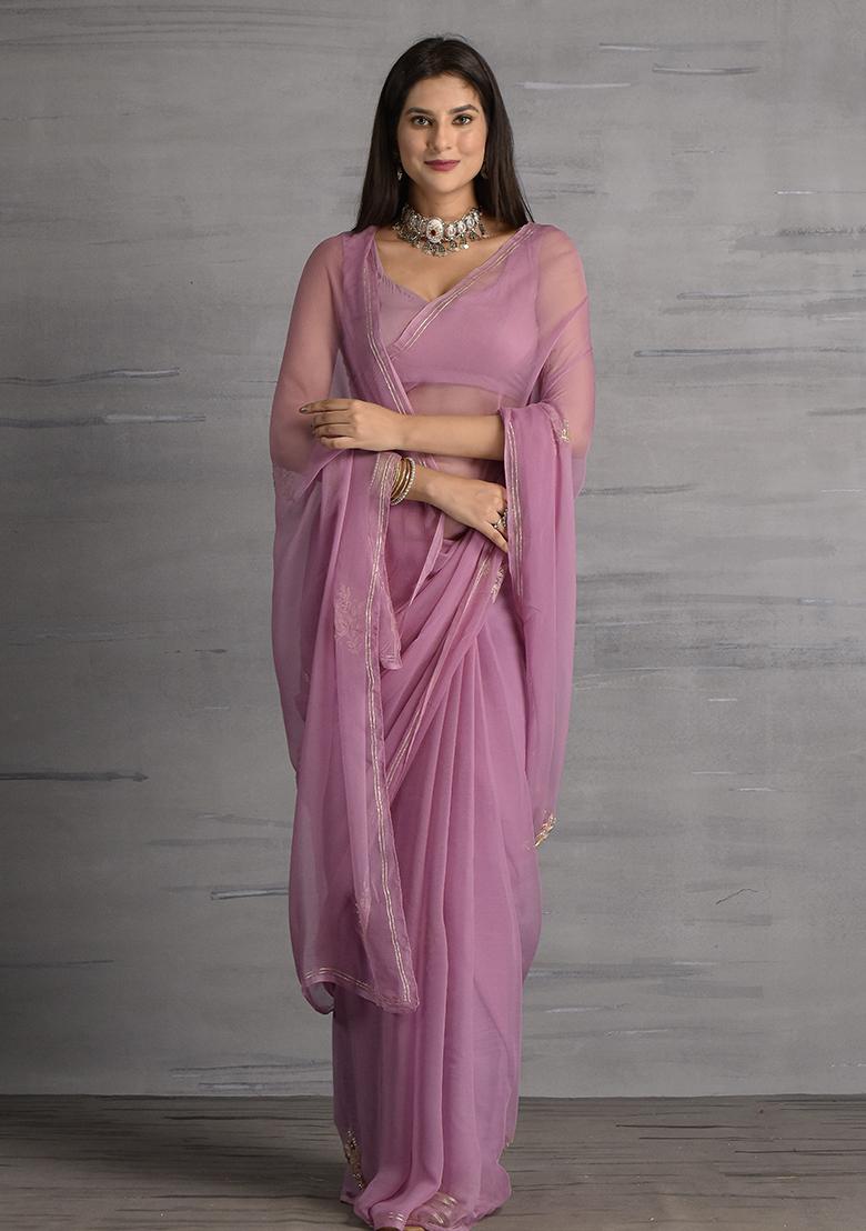 Onion Pink Embellished Chiffon Saree Set