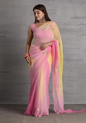 Pink Embellished Chiffon Saree Set