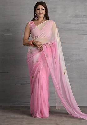 Pink Embellished Chiffon Saree Set