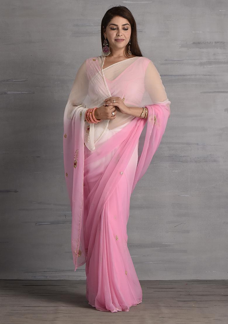 Pink Embellished Chiffon Saree Set