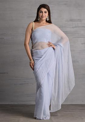 Grey Embellished Chiffon Saree Set