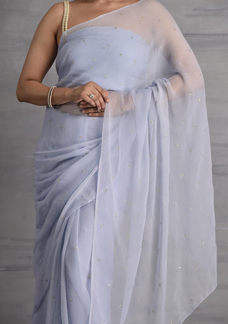 Grey Embellished Chiffon Saree Set