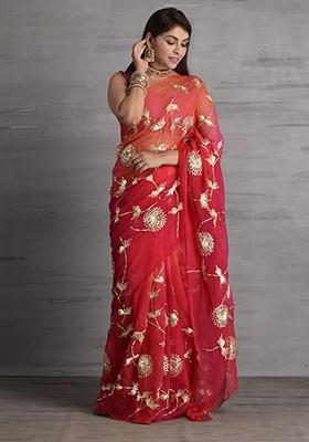 Pink Embellished Chiffon Saree Set