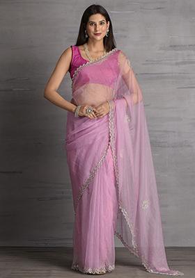 Onion Pink Embellished Organza Saree Set