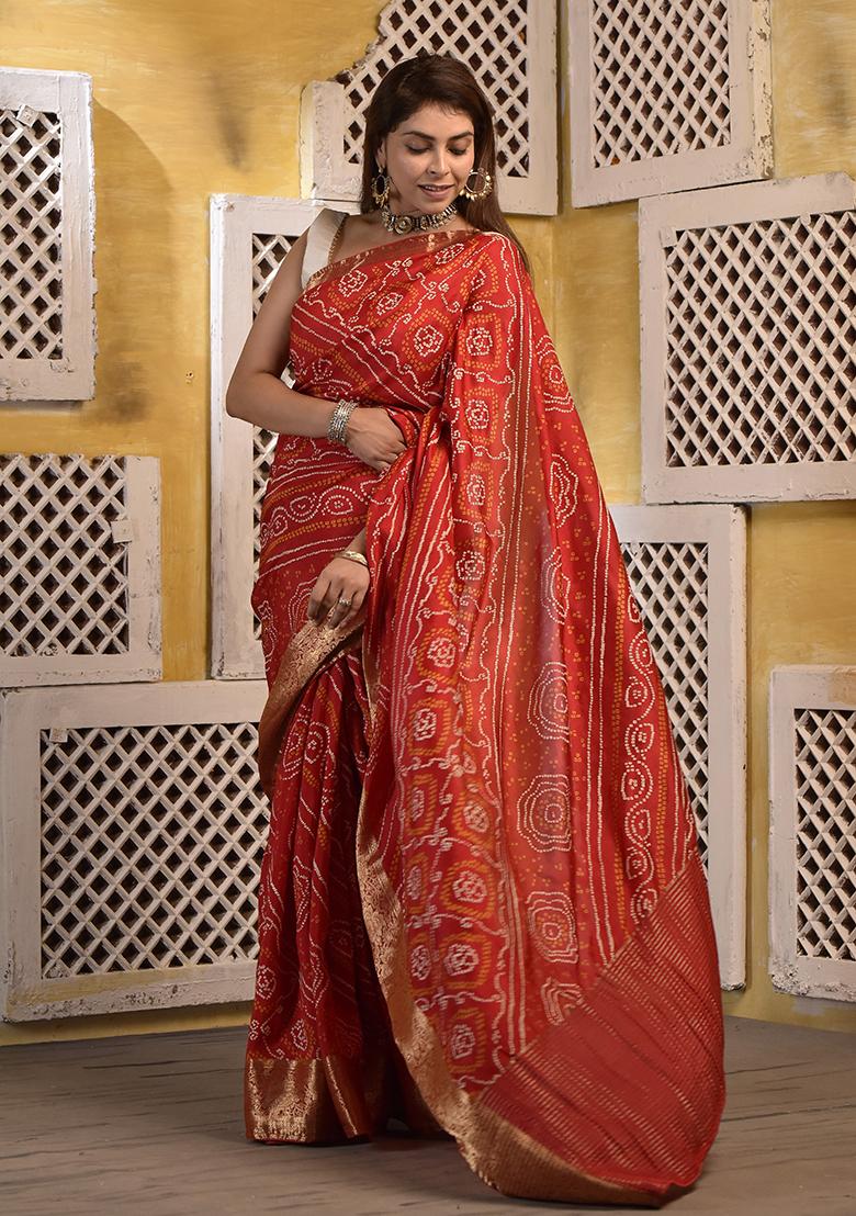 Red Zari Embroidered Silk Saree Set