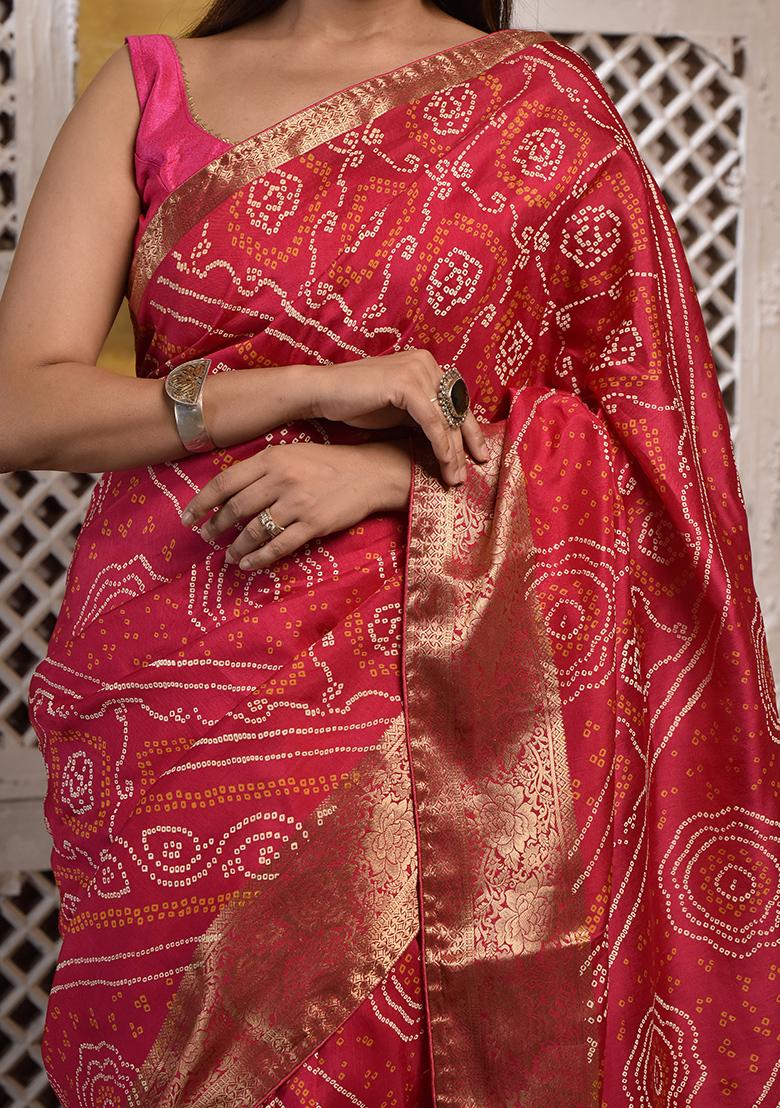 Pink Zari Embroidered Silk Saree Set