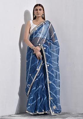 Blue Gota Patti Organza Saree Set