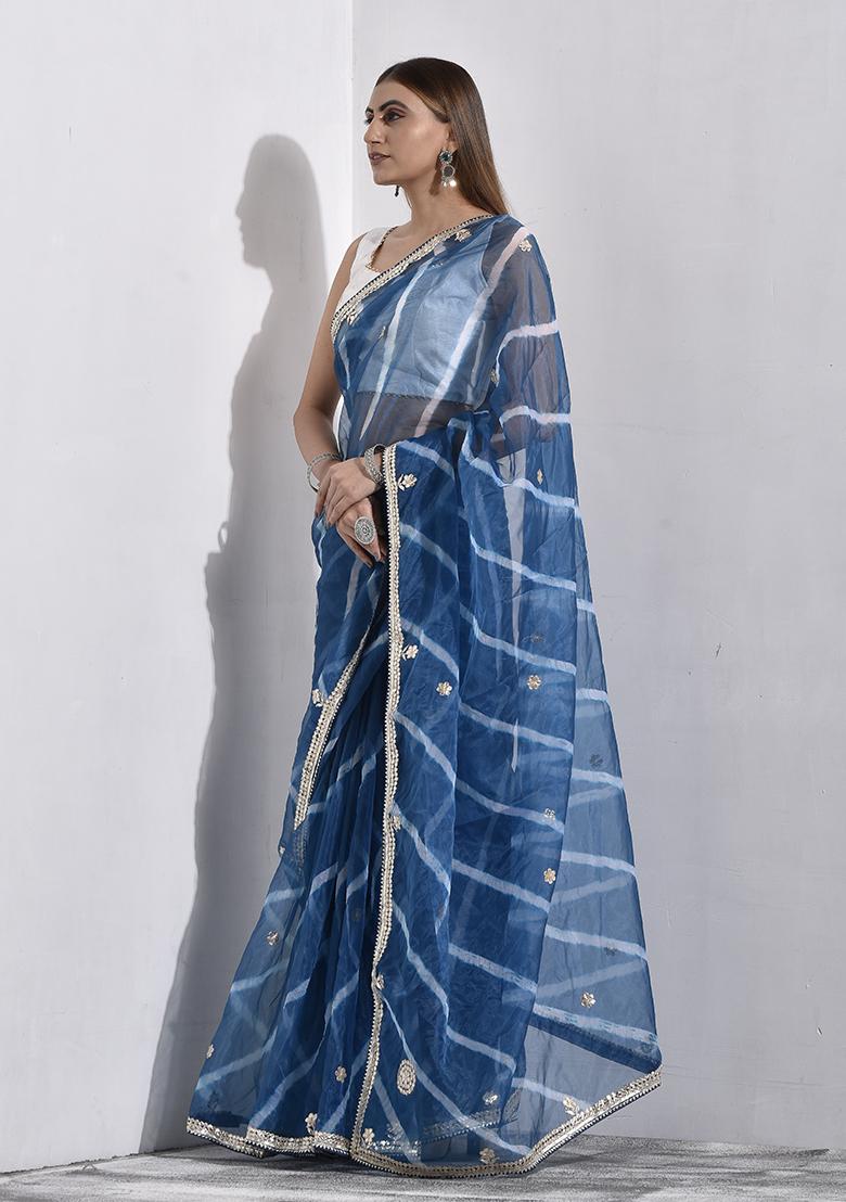 Blue Gota Patti Organza Saree Set