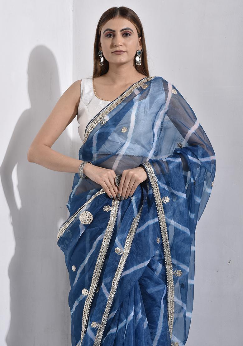 Blue Gota Patti Organza Saree Set