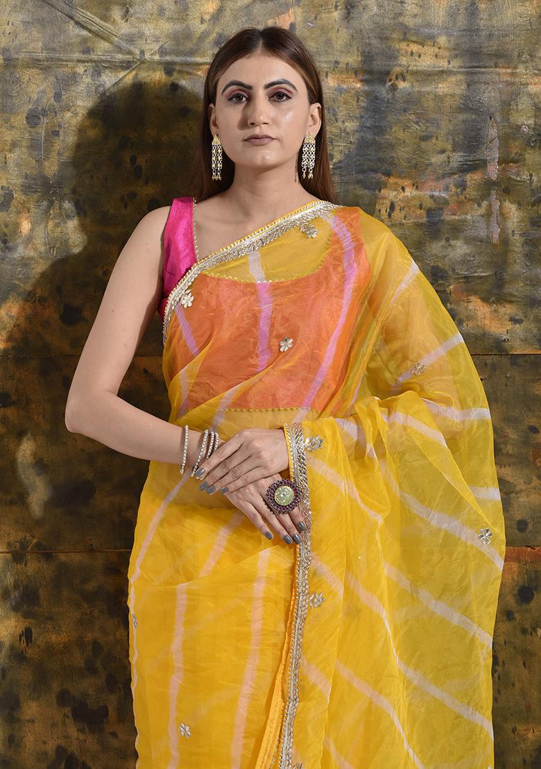 Yellow Gota Patti Organza Saree Set